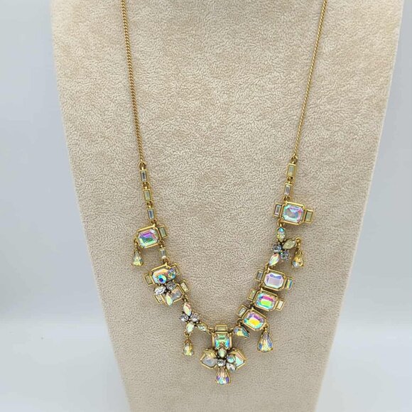 J Crew Gold Tone AB Crystal Statement Necklace Gorgeous! - Picture 3 of 10